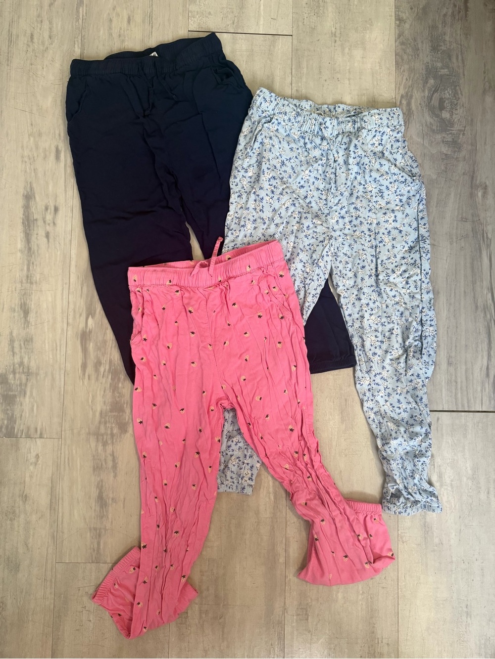 H&M 3-Pack Girls' Pull-On Pants — Navy, Floral Blue, Pink